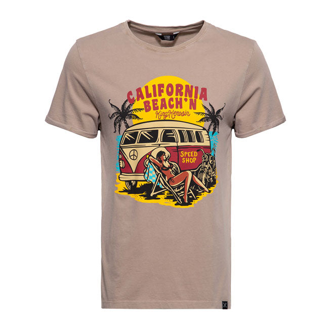 King Kerosin California Beachin T-Shirt Latte - FREE UK Shipping, FREE 365 Day Returns | Moto Central