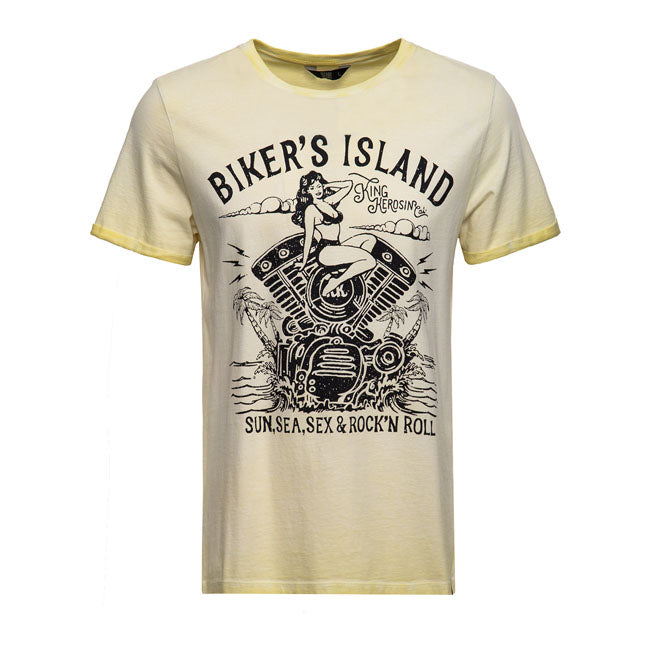 King Kerosin Bikers Island T-Shirt Lime - FREE UK Shipping, FREE 365 Day Returns | Moto Central