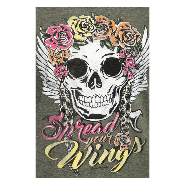 King Kerosin Queen Kerosin Spread Your Wings Ladies Shirt Olive - FREE UK Shipping, FREE 365 Day Returns | Moto Central