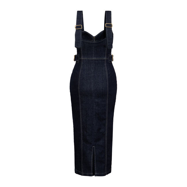 King Kerosin Queen Kerosin Workwear Denim Pencil Ladies Dress Dark Blue Wash