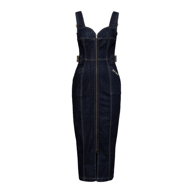 King Kerosin Queen Kerosin Workwear Denim Pencil Ladies Dress Dark Blue Wash