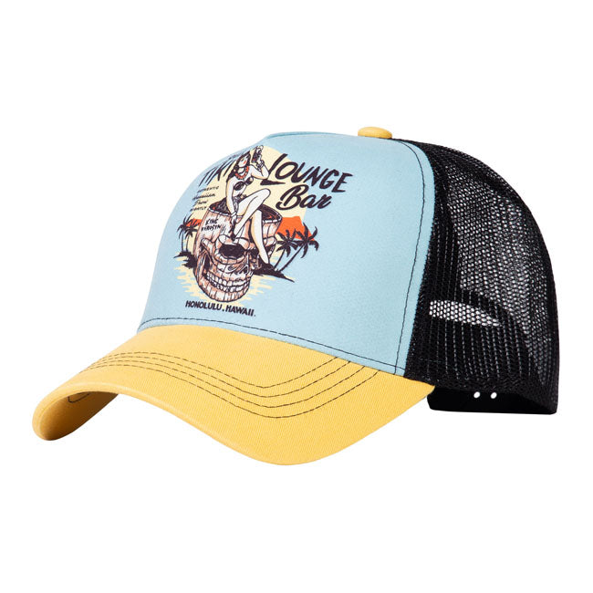 King Kerosin Skull Tiki Trucker Cap Turquoise / Yellow