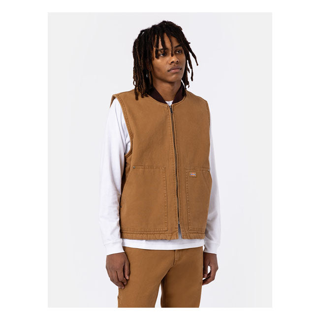 Dickies Duck Canvas Vest Stone Washed Brown Duck - FREE UK Shipping, FREE 365 Day Returns | Moto Central