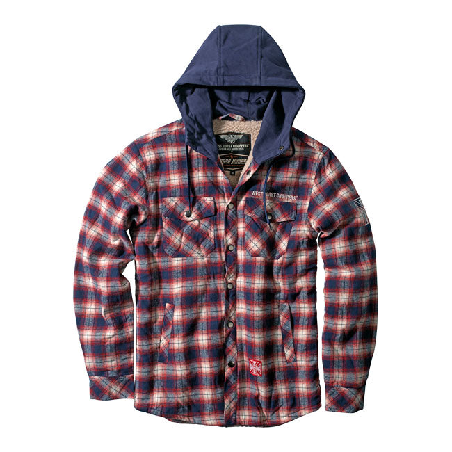 West Coast Choppers Sherpa Lined Flannel Jacket Navy / Red  - FREE UK Shipping, FREE 365 Day Returns | Moto Central