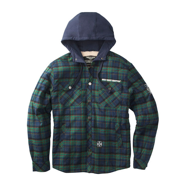 West Coast Choppers Sherpa Lined Flannel Jacket Blue / Green  - FREE UK Shipping, FREE 365 Day Returns | Moto Central