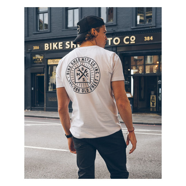 Bike Shed 384-386 Roundel T-Shirt White - FREE UK Shipping, FREE 365 Day Returns | Moto Central