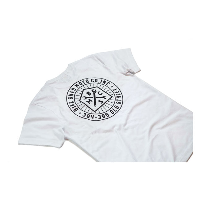 Bike Shed 384-386 Roundel T-Shirt White - FREE UK Shipping, FREE 365 Day Returns | Moto Central