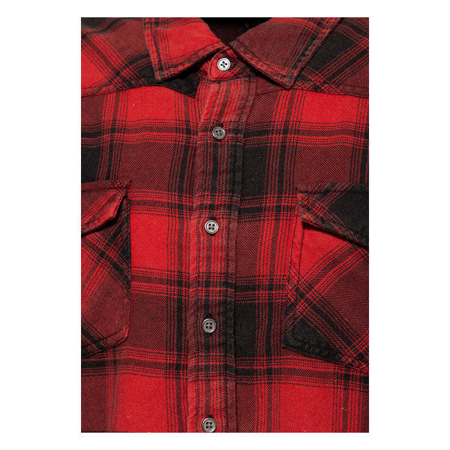 King Kerosin Acidwashed Check Shirt Black/Red  - FREE UK Delivery - Moto Central