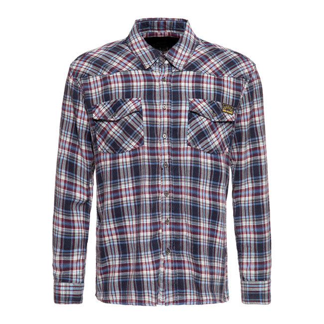 King Kerosin Acidwashed Check Shirt Navy/Bordeaux - FREE UK Shipping, FREE 365 Day Returns | Moto Central