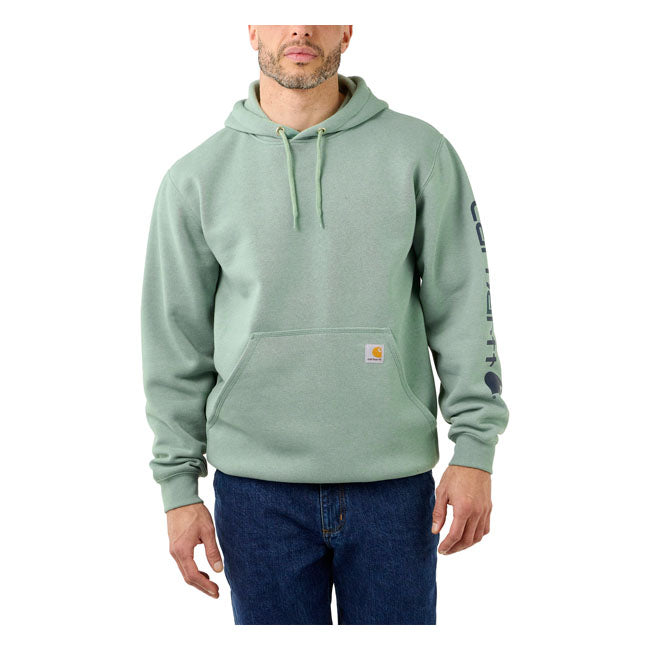 Carhartt Sleeve Logo Hoodie Jade Heather - FREE UK Shipping, FREE 365 Day Returns | Moto Central