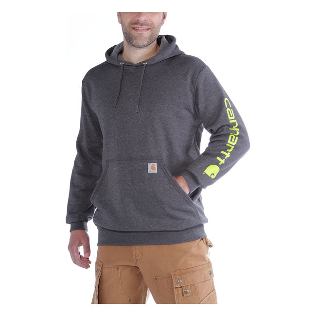 Carhartt Sleeve Logo Hoodie Carbon Heather - FREE UK Shipping, FREE 365 Day Returns | Moto Central