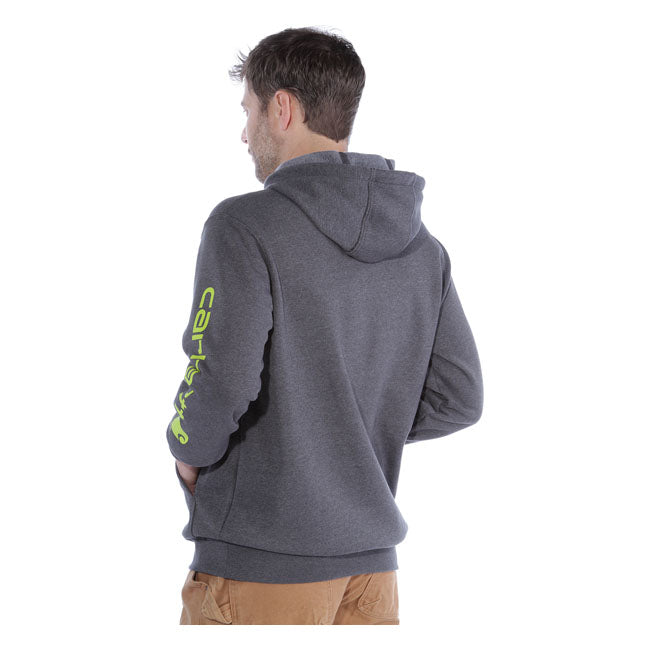 Carhartt Sleeve Logo Hoodie Carbon Heather - FREE UK Shipping, FREE 365 Day Returns | Moto Central