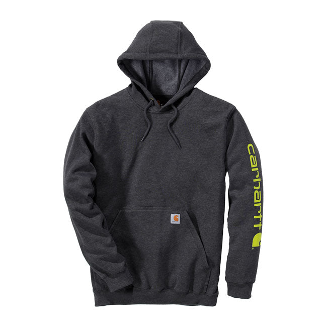 Carhartt Sleeve Logo Hoodie Carbon Heather - FREE UK Shipping, FREE 365 Day Returns | Moto Central