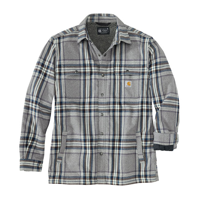 Carhartt Sherpa Lined Flannel Plaid Shirt Asphalt