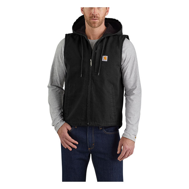 Carhartt Fleece-Lined Hooded Vest Black - FREE UK Shipping, FREE 365 Day Returns | Moto Central