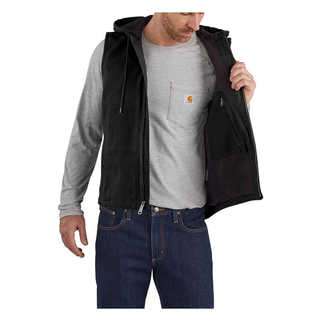 Carhartt Fleece-Lined Hooded Vest Black - FREE UK Shipping, FREE 365 Day Returns | Moto Central