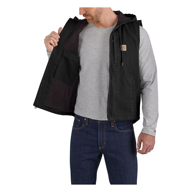 Carhartt Fleece-Lined Hooded Vest Black - FREE UK Shipping, FREE 365 Day Returns | Moto Central