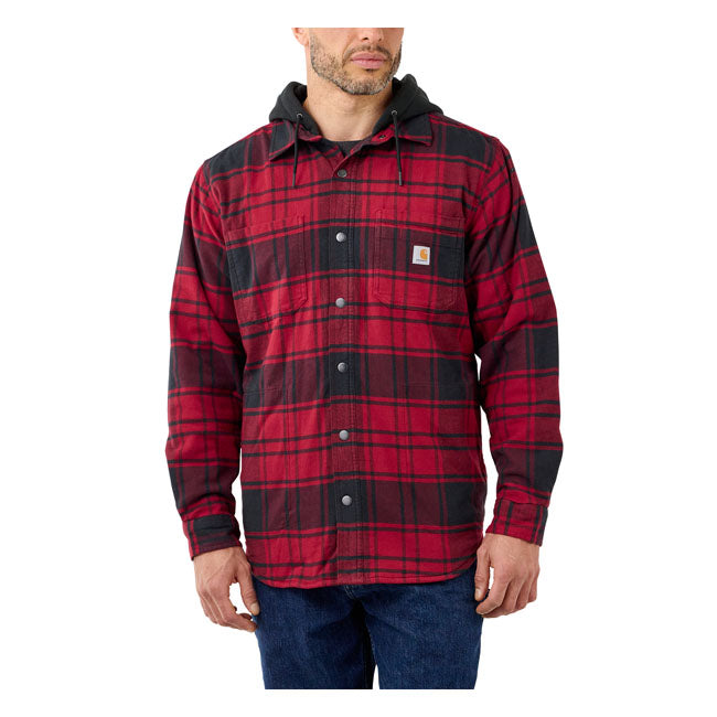 Carhartt Flannel Hooded Shirt Oxblood  - FREE UK Delivery - Moto Central