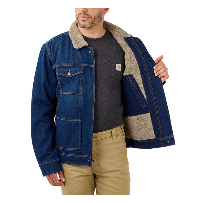 Carhartt Denim Sherpa Lined Jacket - FREE UK Shipping, FREE 365 Day Returns | Moto Central