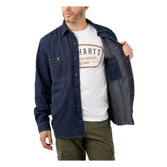 Carhartt Denim Fleece Lined Shirt Glacier - FREE UK Shipping, FREE 365 Day Returns | Moto Central