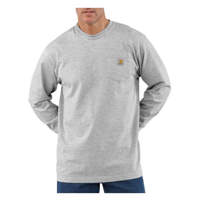 Carhartt Pocket Long Sleeve T-Shirt Heather Grey  - FREE UK Shipping, FREE 365 Day Returns | Moto Central