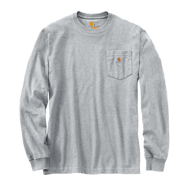 Carhartt Pocket Long Sleeve T-Shirt Heather Grey  - FREE UK Shipping, FREE 365 Day Returns | Moto Central