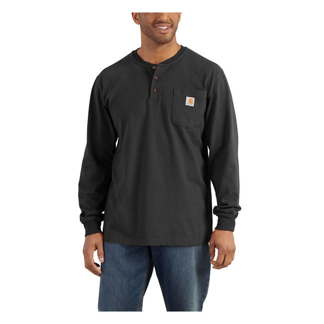 Carhartt Henley Long Sleeve T-Shirt Black - FREE UK Shipping, FREE 365 Day Returns | Moto Central