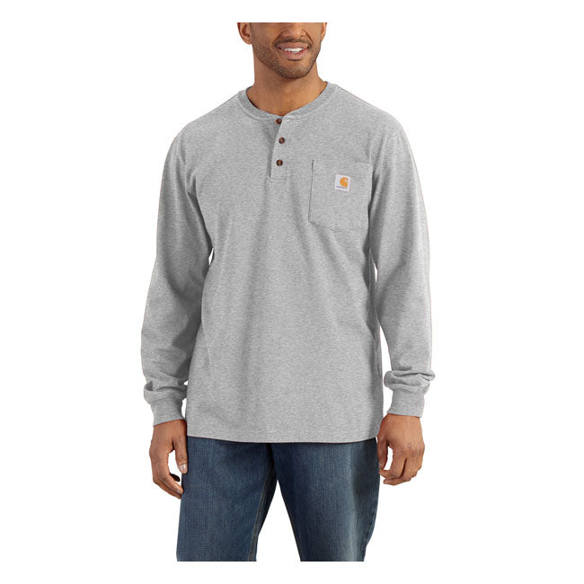 Carhartt Henley Long Sleeves T-Shirt Heather Grey  - FREE UK Shipping, FREE 365 Day Returns | Moto Central