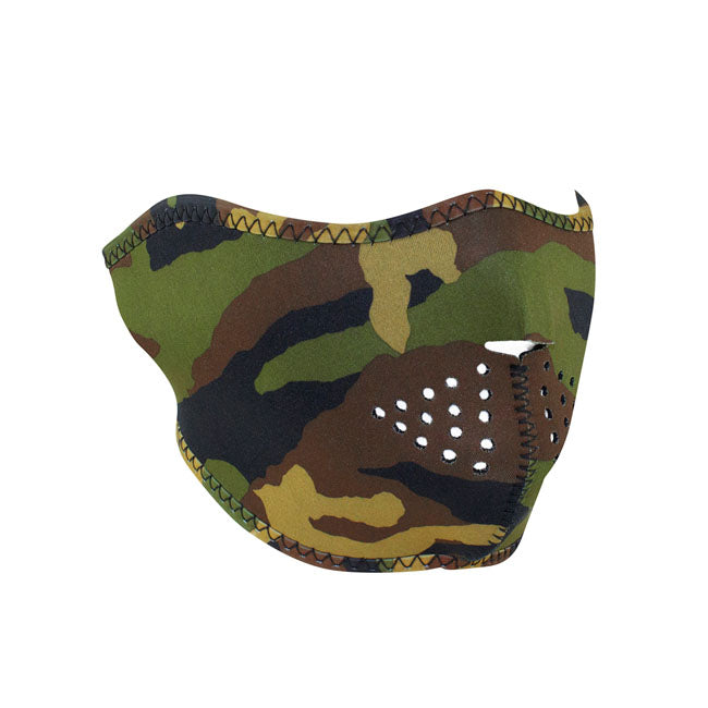 ZAN Headgear Neoprene Half Mask Woodland Camo - FREE UK Shipping, FREE 365 Day Returns | Moto Central