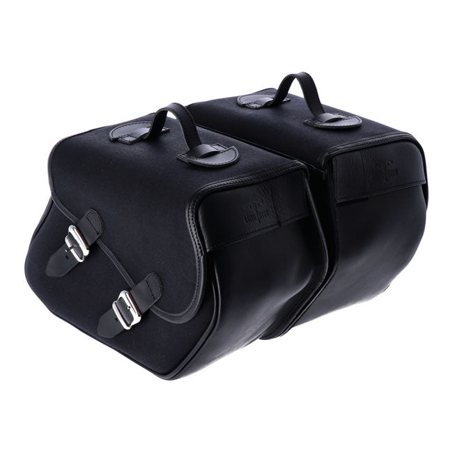 Longride Heritage Waxed Cotton Saddlebags Black For Univ