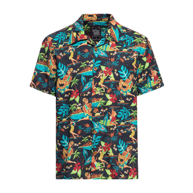 King Kerosin Tropical Hulla Hou Shirt Black - FREE UK Shipping, FREE 365 Day Returns | Moto Central