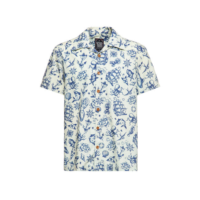 King Kerosin Vintage Tropical Deluxe Shirt Ecru - FREE UK Shipping, FREE 365 Day Returns | Moto Central