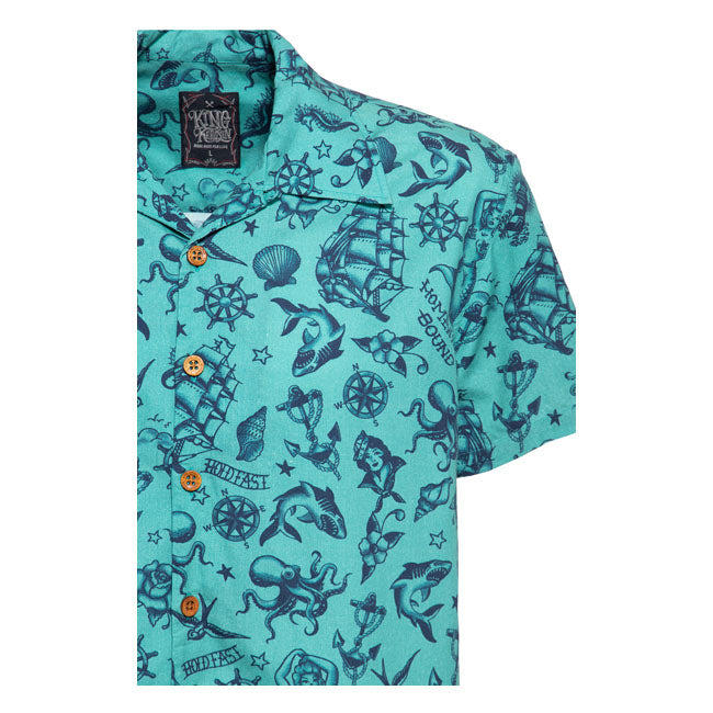 King Kerosin Vintage Tropical Deluxe Shirt Turquoise - FREE UK Shipping, FREE 365 Day Returns | Moto Central