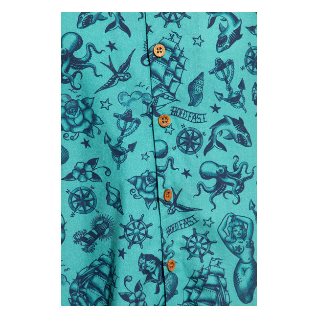 King Kerosin Vintage Tropical Deluxe Shirt Turquoise - FREE UK Shipping, FREE 365 Day Returns | Moto Central