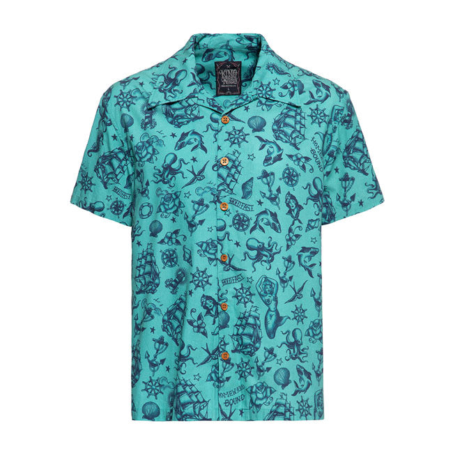 King Kerosin Vintage Tropical Deluxe Shirt Turquoise - FREE UK Shipping, FREE 365 Day Returns | Moto Central