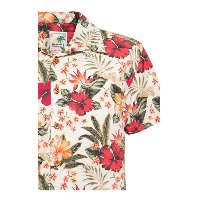 King Kerosin Aop Tropical Hawaiian Style Shirt Off-White - FREE UK Shipping, FREE 365 Day Returns | Moto Central