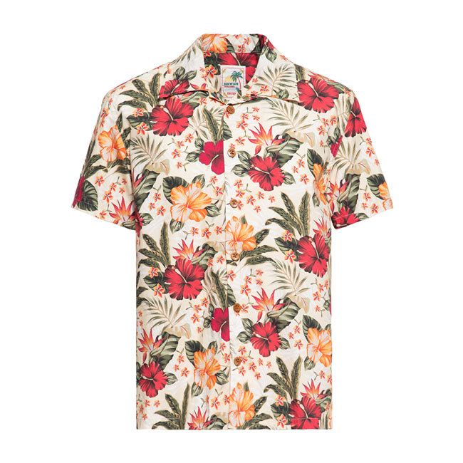 King Kerosin Aop Tropical Hawaiian Style Shirt Off-White - FREE UK Shipping, FREE 365 Day Returns | Moto Central