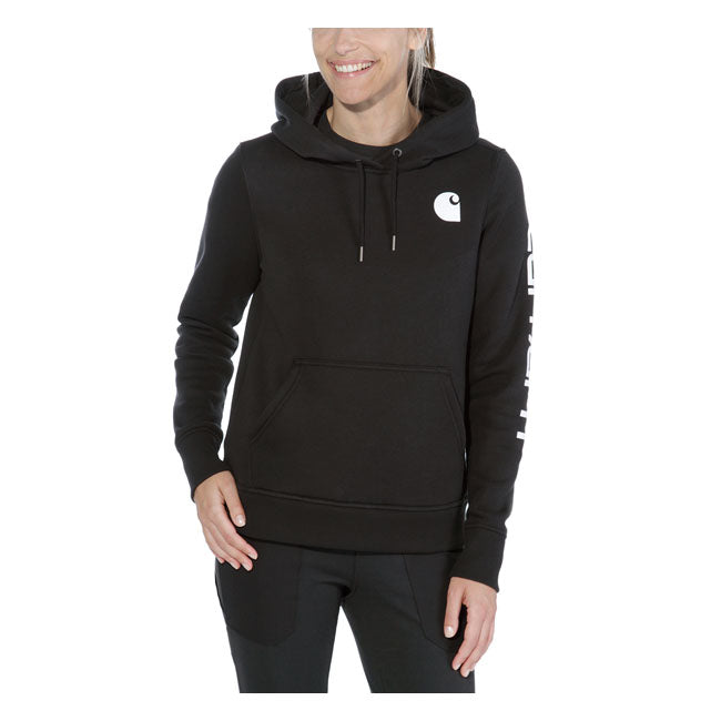 Carhartt Logo Sleeve Ladies Hoodie Black - FREE UK Shipping, FREE 365 Day Returns | Moto Central