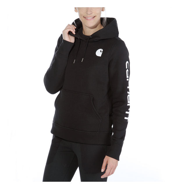 Carhartt Logo Sleeve Ladies Hoodie Black - FREE UK Shipping, FREE 365 Day Returns | Moto Central