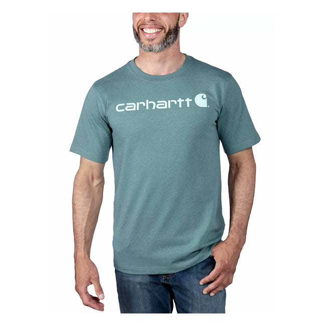 Carhartt Core Logo T-Shirt Sea Pine Heather - FREE UK Shipping, FREE 365 Day Returns | Moto Central