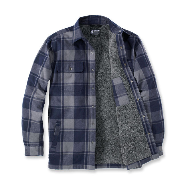 Carhartt Flannel Sherpa-Lined Shirt Navy - FREE UK Shipping, FREE 365 Day Returns | Moto Central