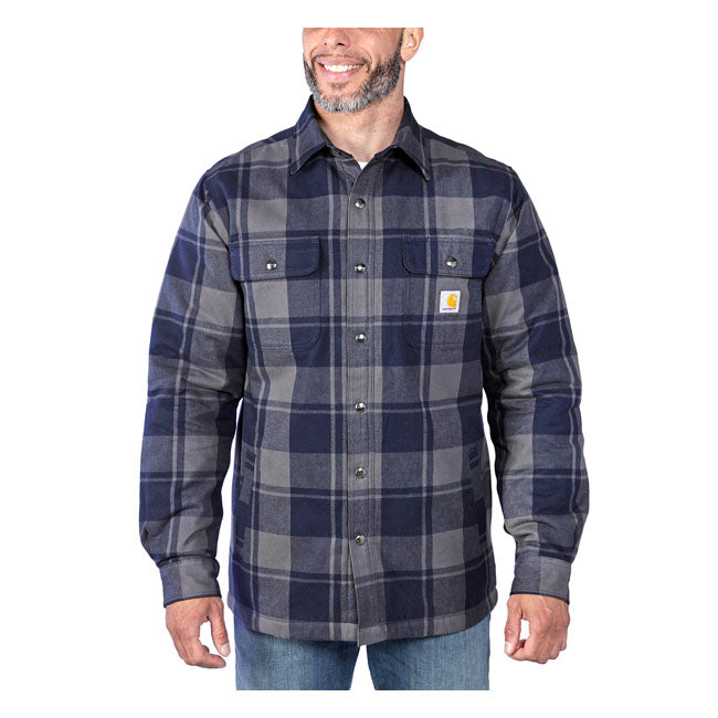 Carhartt Flannel Sherpa-Lined Shirt Navy - FREE UK Shipping, FREE 365 Day Returns | Moto Central