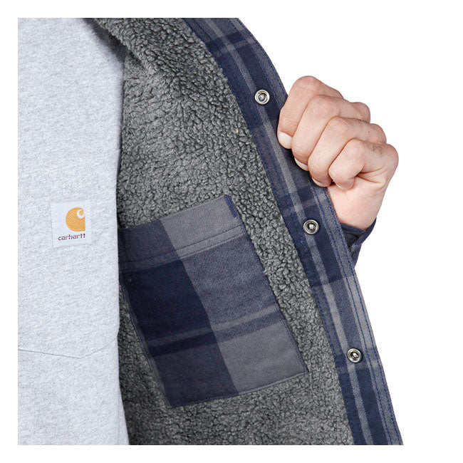 Carhartt Flannel Sherpa-Lined Shirt Navy - FREE UK Shipping, FREE 365 Day Returns | Moto Central