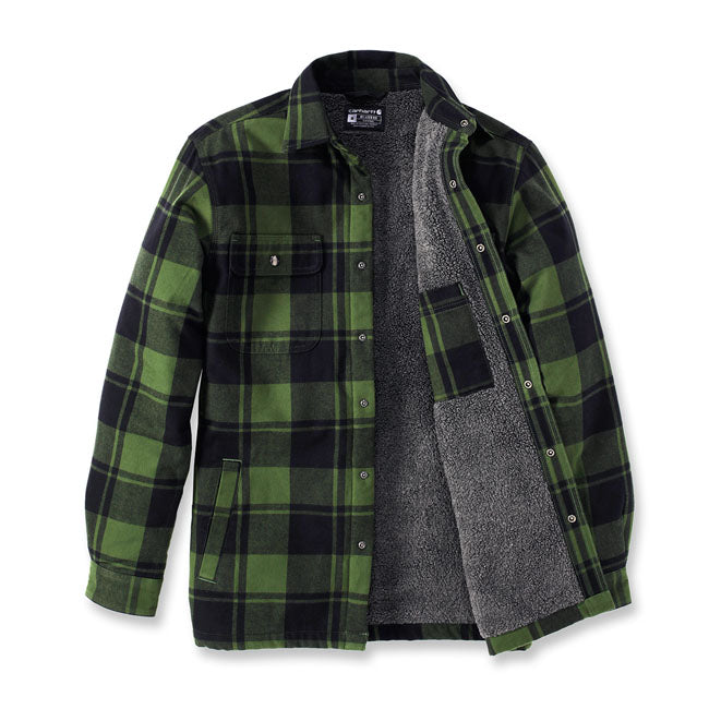 Carhartt Flannel Sherpa-Lined Shirt Chive - FREE UK Shipping, FREE 365 Day Returns | Moto Central