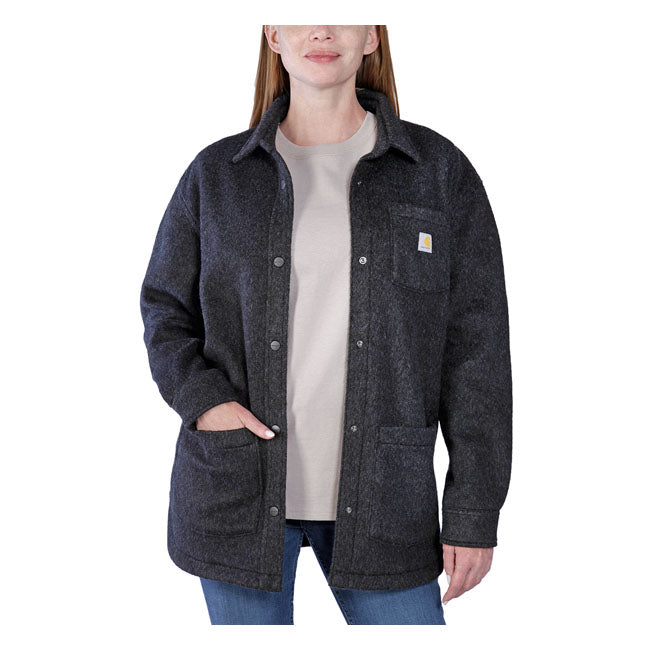 Carhartt Fleece Ladies Overshirt Black Heather - FREE UK Shipping, FREE 365 Day Returns | Moto Central