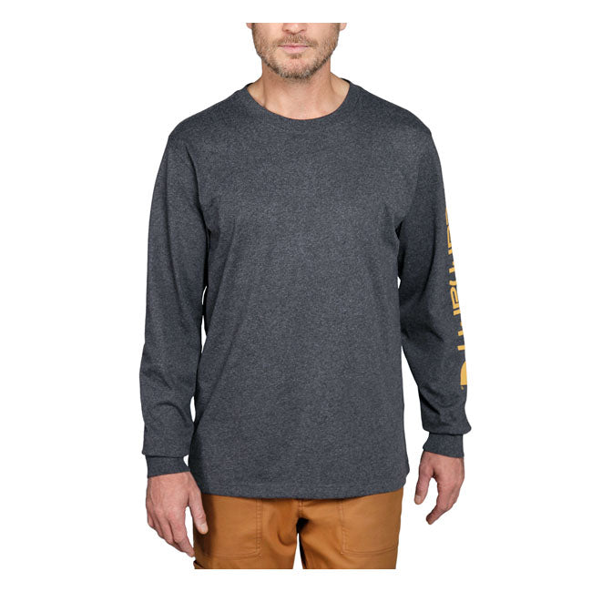 Carhartt Logo Long Sleeves T-Shirt Carbon Heather - FREE UK Shipping, FREE 365 Day Returns | Moto Central