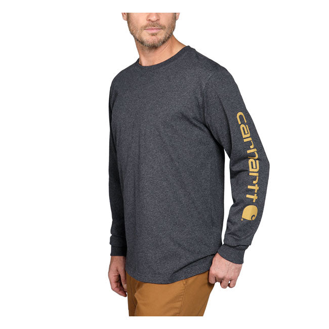 Carhartt Logo Long Sleeves T-Shirt Carbon Heather - FREE UK Shipping, FREE 365 Day Returns | Moto Central