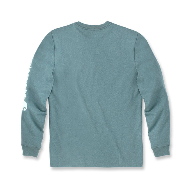 Carhartt Logo Long Sleeve T-Shirt Sea Pine Heather - FREE UK Shipping, FREE 365 Day Returns | Moto Central