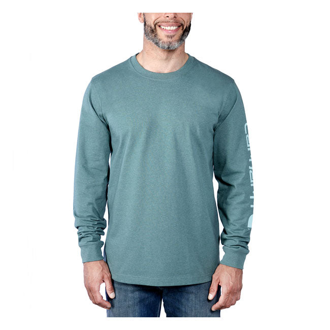 Carhartt Logo Long Sleeve T-Shirt Sea Pine Heather - FREE UK Shipping, FREE 365 Day Returns | Moto Central