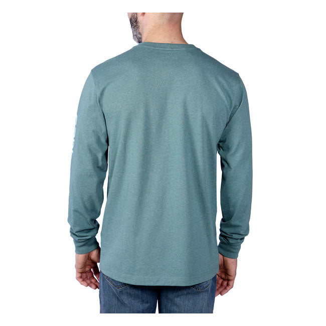 Carhartt Logo Long Sleeve T-Shirt Sea Pine Heather - FREE UK Shipping, FREE 365 Day Returns | Moto Central